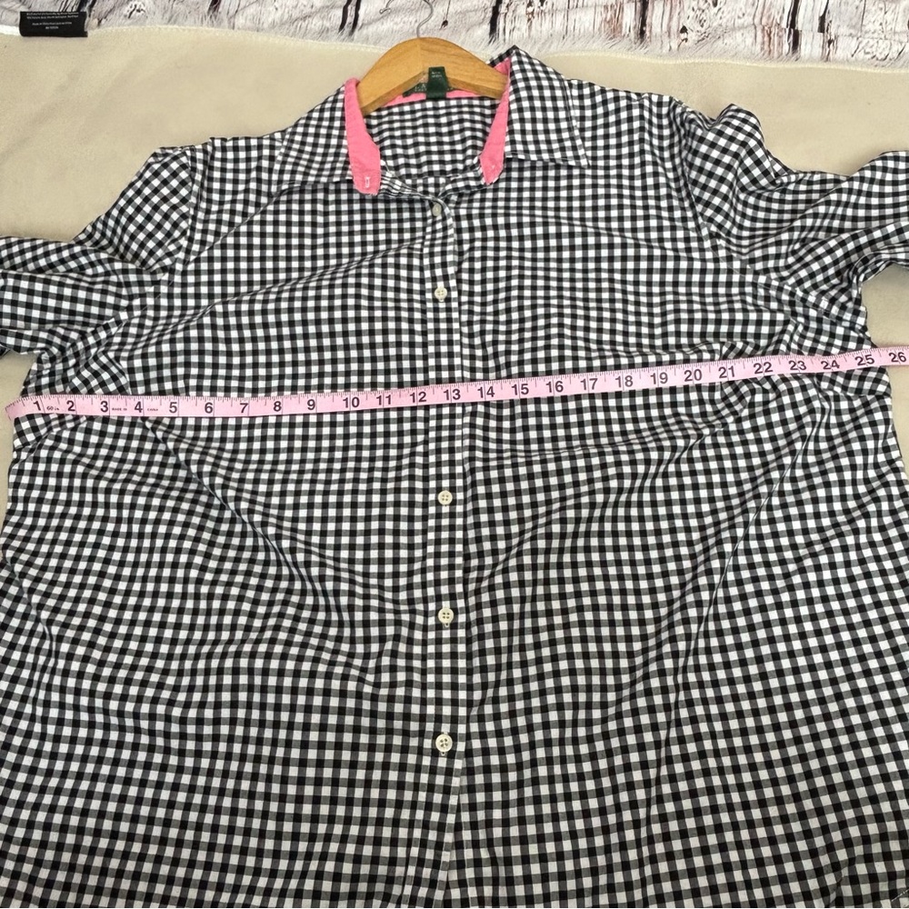 Lauren Ralph Lauren Plus Size 2X Black White Gingham Check Button Down Shirt Top - Picture 10 of 13